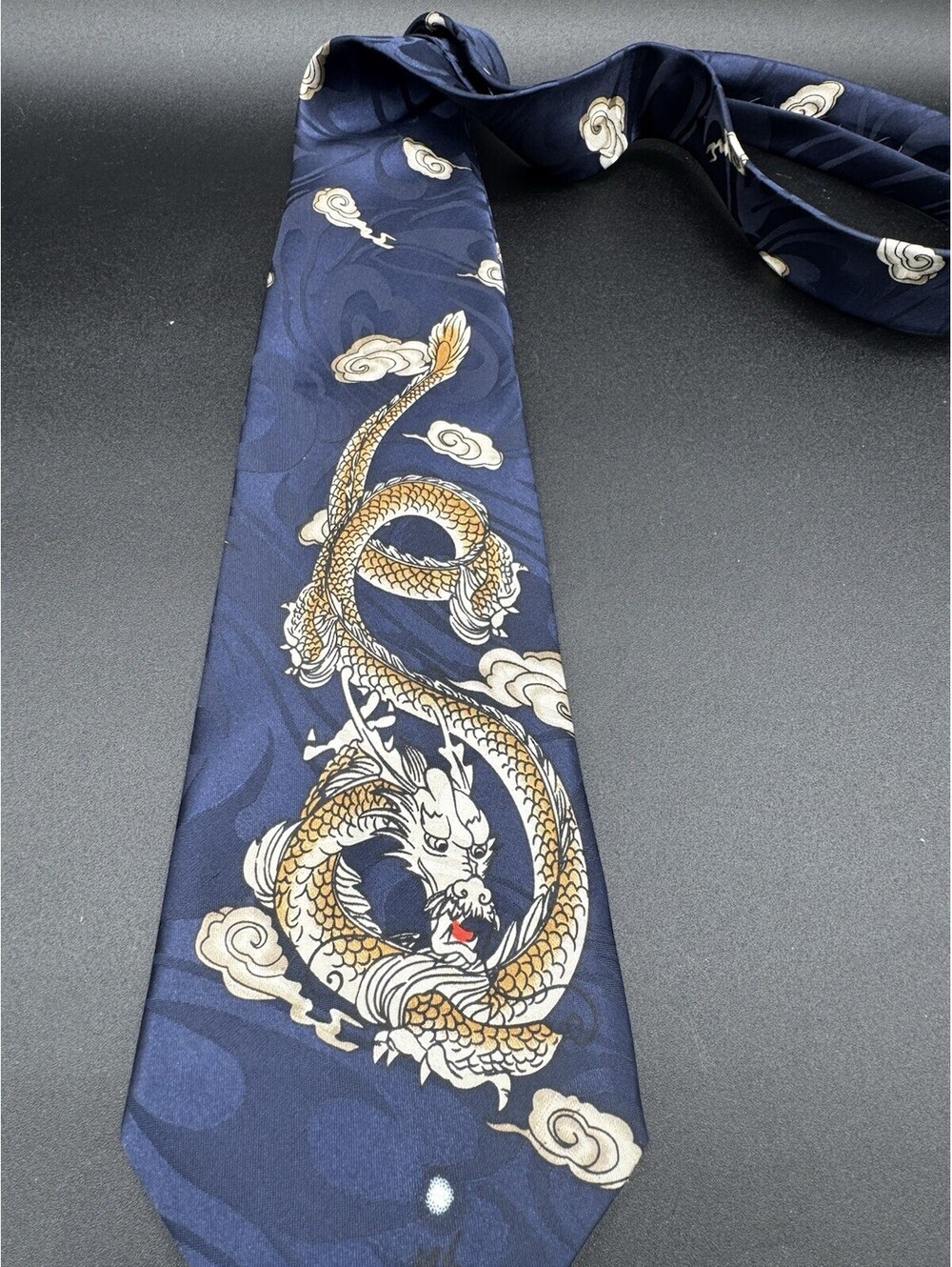 Gold City Handmade Dragon Necktie 100% Silk Asian Japanese Chinese Art Vintage